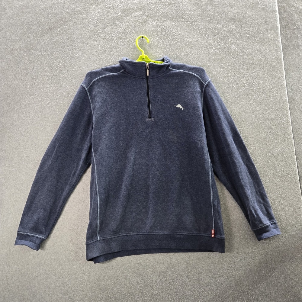 Tommy Bahama RELAX Men Sweatshirt‎ XL Blue Fish Quarter Zip Long Sleeve Logo